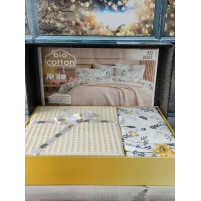 Постільна білизна літня Bio Cotton Bej Ранфорс (покривало вафельне) Євро розмір